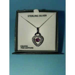 Sterling Silver Created Pink Sapphire Heart